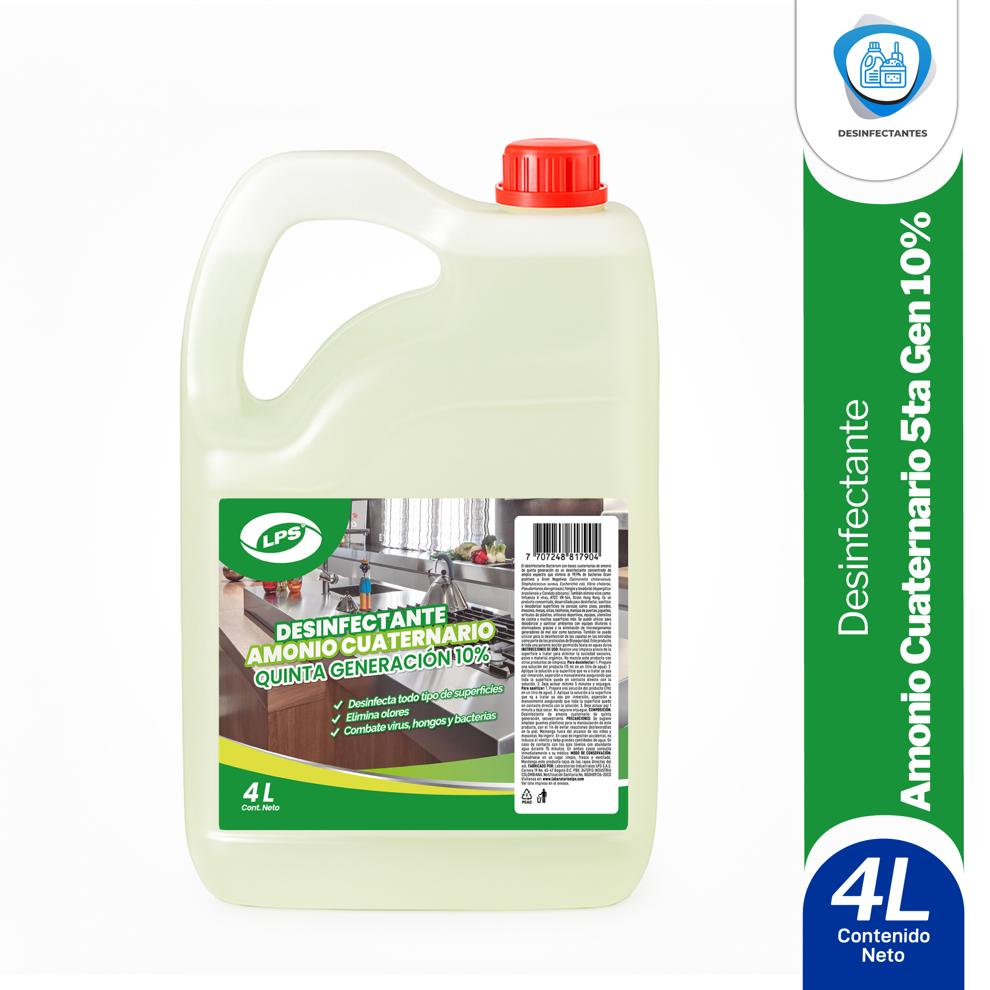 Desinfectante Amonio Cuaternario 5ta Gen 10% LPS x 4l